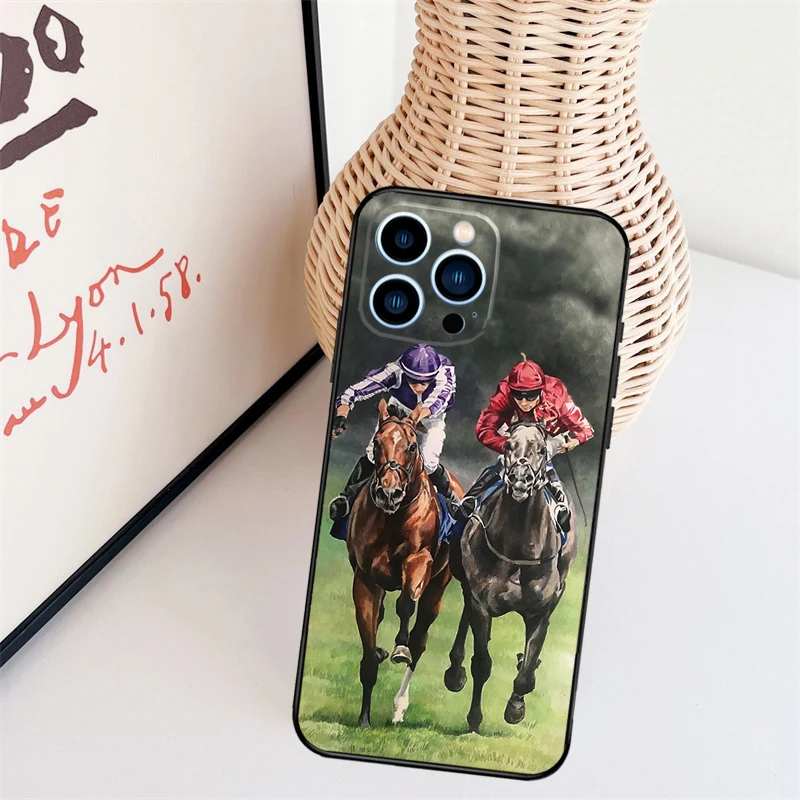 Horse Racing Case For iPhone 16 15 Pro 12 13 Mini 11 14 Pro Max XS X XR Plus Back Cover