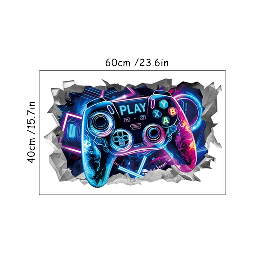 Geometric Space Gaming Mural Glow Gamepad 3D Vinyl Wall Stickers for Home Kids Bedroom Gamer Room Decorations Sci-fi Game Poster