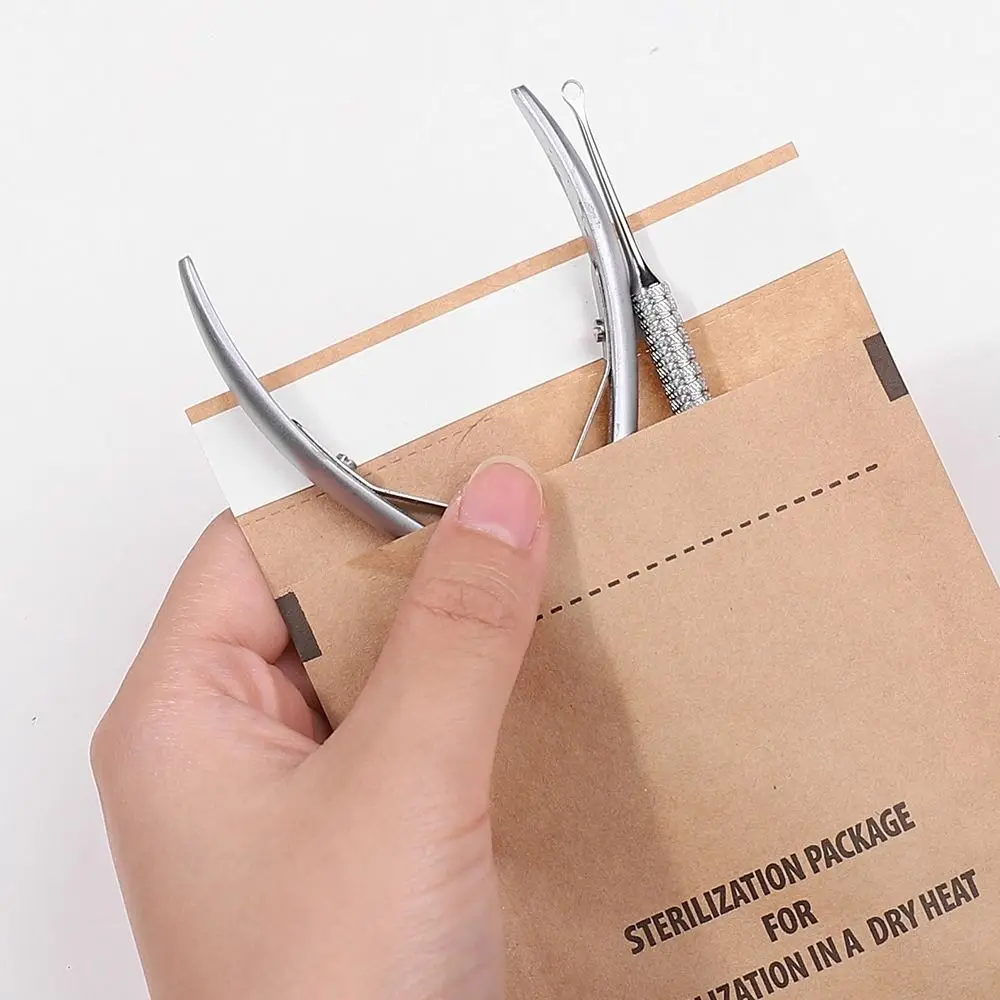 

100Pcs Disposable Sterilization Nail Bag Safety Paper Kraft Self-Sealing Bags Multifunction Healthy Gel Equipment Sterilizer