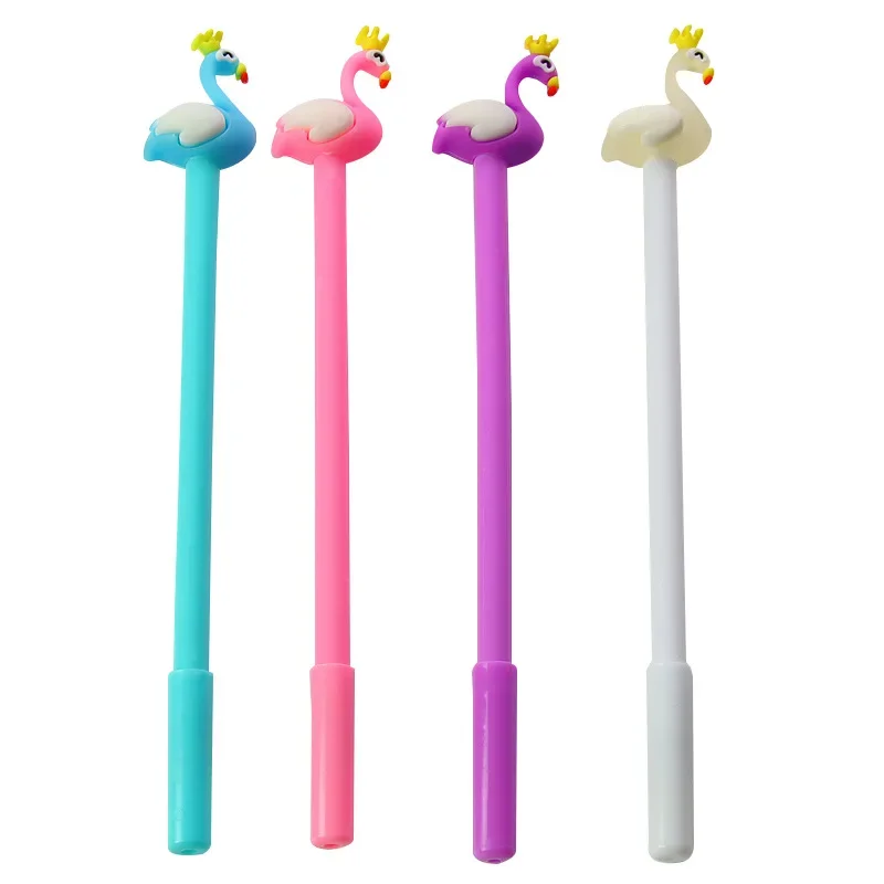 50PCS  Cartoon crown Flamingo Rollerball pen student stationery cute swan shaped water-based pen office supplies signature pen