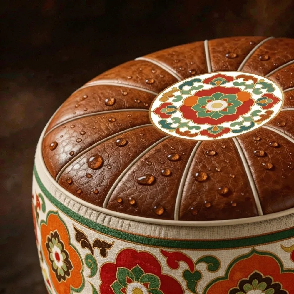PU Leather Boho Style Seat Cushion Cover Fillable Design Large Capacity Sofa Stool Cover Unstuffed Waterproof