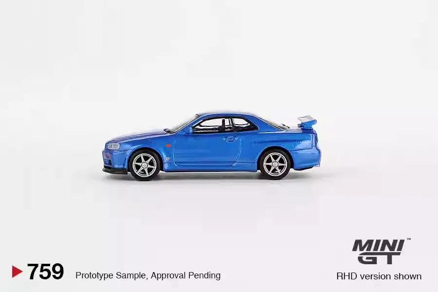 Mini Gt Car Model 1/64 Nissan Skyline Gt-R (R34) V-Spec #759 Alloy Car Model Simulation Display Boy Collection Birthday Gift