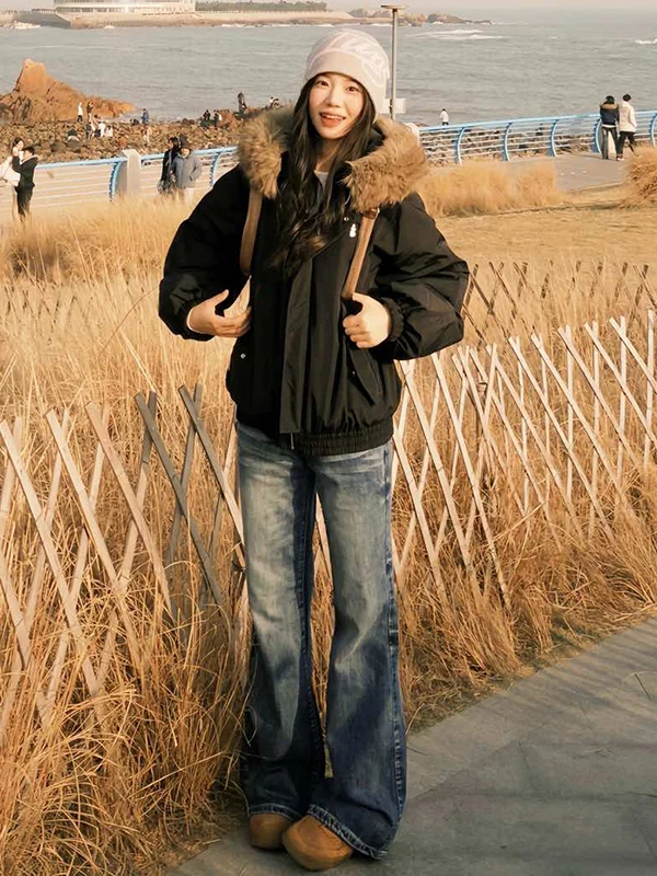 

Американские ретро-джинсы-клеш женские, осенне-зимние, свободные, прямые, широкие, в пол, с низкой посадкой