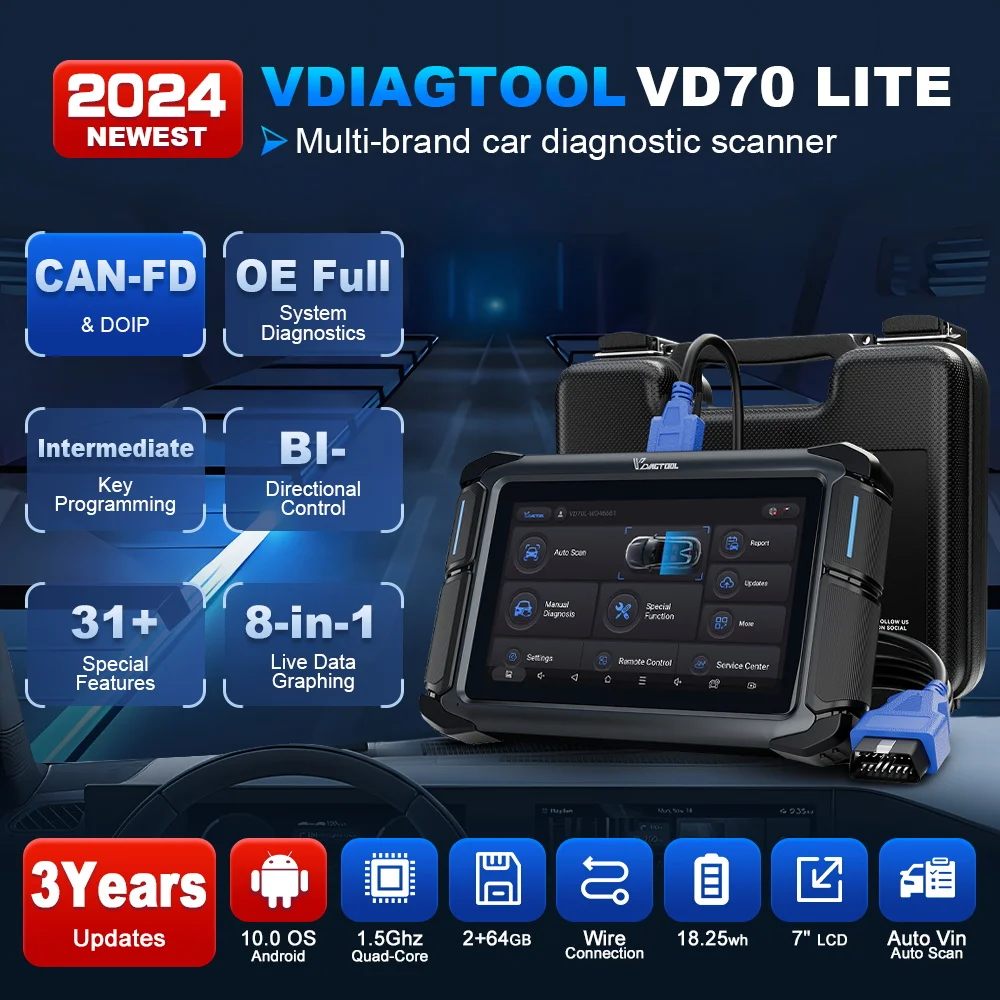 2024 VDIAGTOOL VD70lite VD70 Car diagnostic Scan Tools All System Automotive Bidirectional Scanner Key Programmer 31+ Reset DOIP