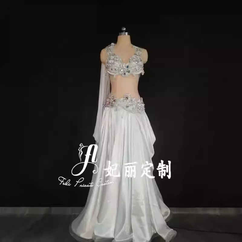 

Customized Belly Dance Costumes Competition Grade Exam Performance Dress Elegant Flower Bra Waist Cover Big Swing Skirt Female
