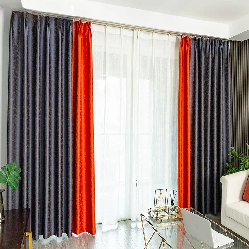 Modern Light Luxury Curtains for Living Room Baroque Curtain Bedroom Solid Color Patchwork Curtain Polyester Cotton Shade Custom