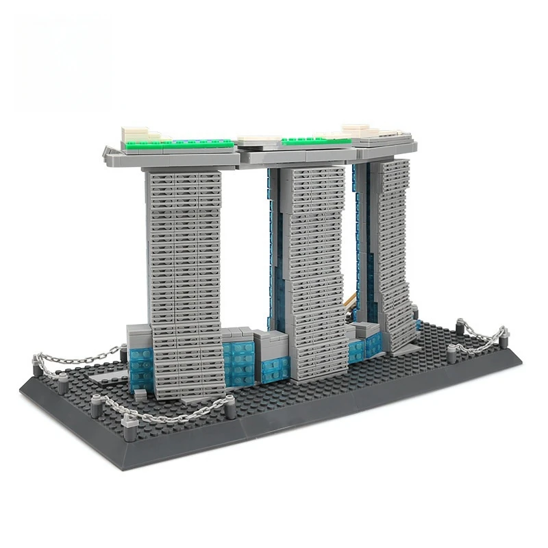 881PCS Creative Landmark Singapore Hotel Bouwsteen Marina Bay Sands Bouwmodel Baksteen Moderne Architectuur Speelgoed