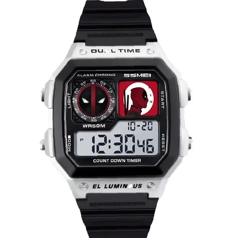 Kawaii Deadpool and Wolverine Digital Sports Electronic Men\'s Watch Full Function World Time