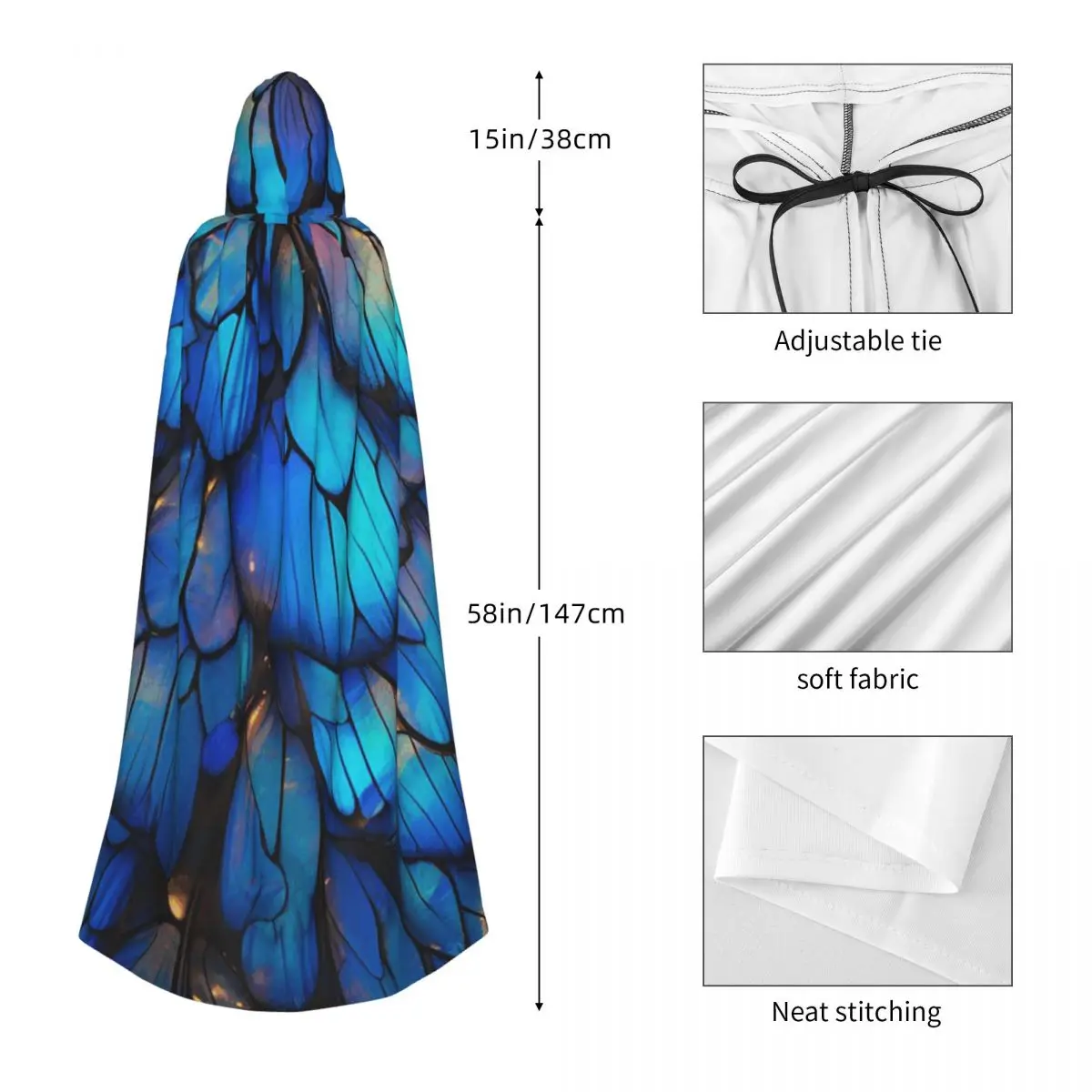 Feather Long Hooded Cloak Witch Medieval Costume Cosplay Cape HalloweenVampire Adult Unisex
