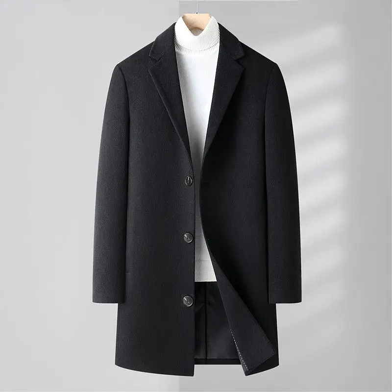 

Large Size Men Clothing Wool Coats Coat Korean Autumn Winter Casual Solid Loose Male Clothes Long Sleeve Midi Overcoat Blends