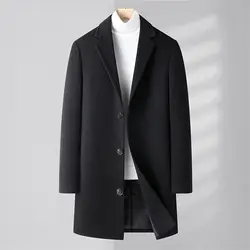 Ropa de hombre de talla grande, abrigos de lana, abrigo coreano de Otoño Invierno, ropa informal holgada sólida para hombre, abrigo Midi de manga larga, mezclas