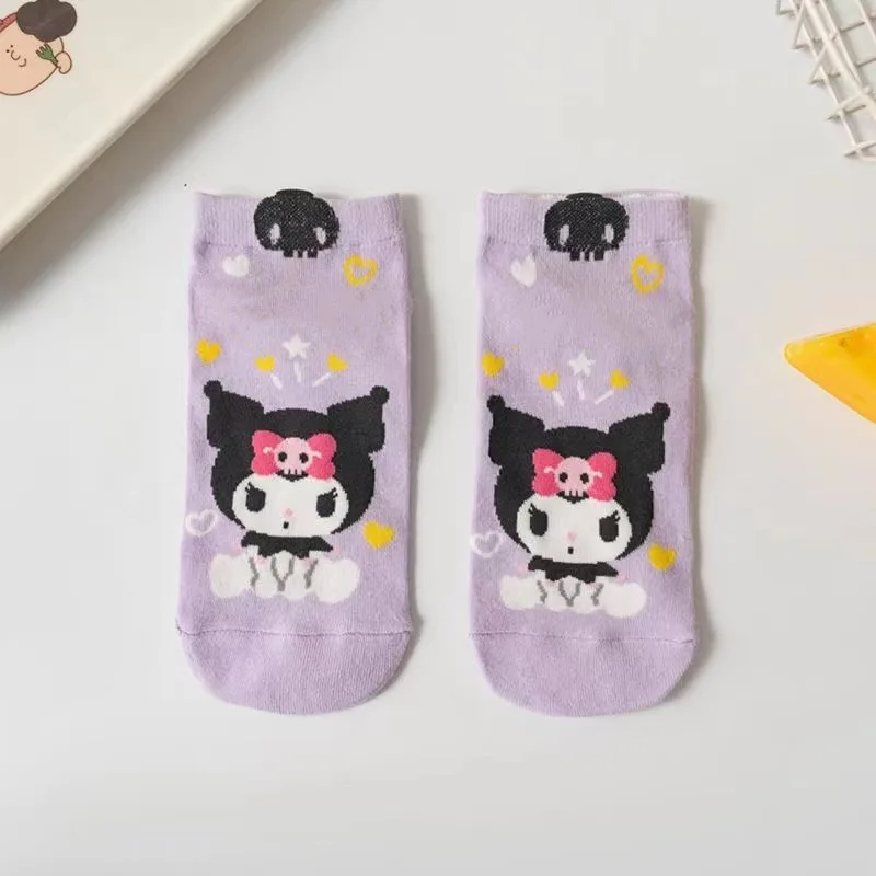 5 pares menina meias anime sanrio olá kitty kuromi primavera verão doce no tubo dos desenhos animados meias bonito meninas algodão casa quente meia