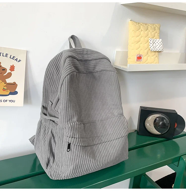 Solid Nylon Soft Sewing Thread Zipper School Bags 2026 High Quality Large Capacity Bags Corduroy Casaul Softback Youth Backpack
