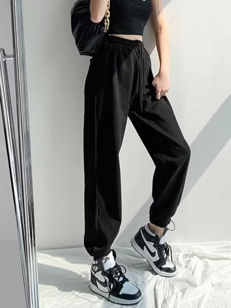 Pants Women Drawstring Solid Loose Sporty Breathable Soft Leisure All-match Summer Korean Style Trendy Daily Harajuku Streetwear