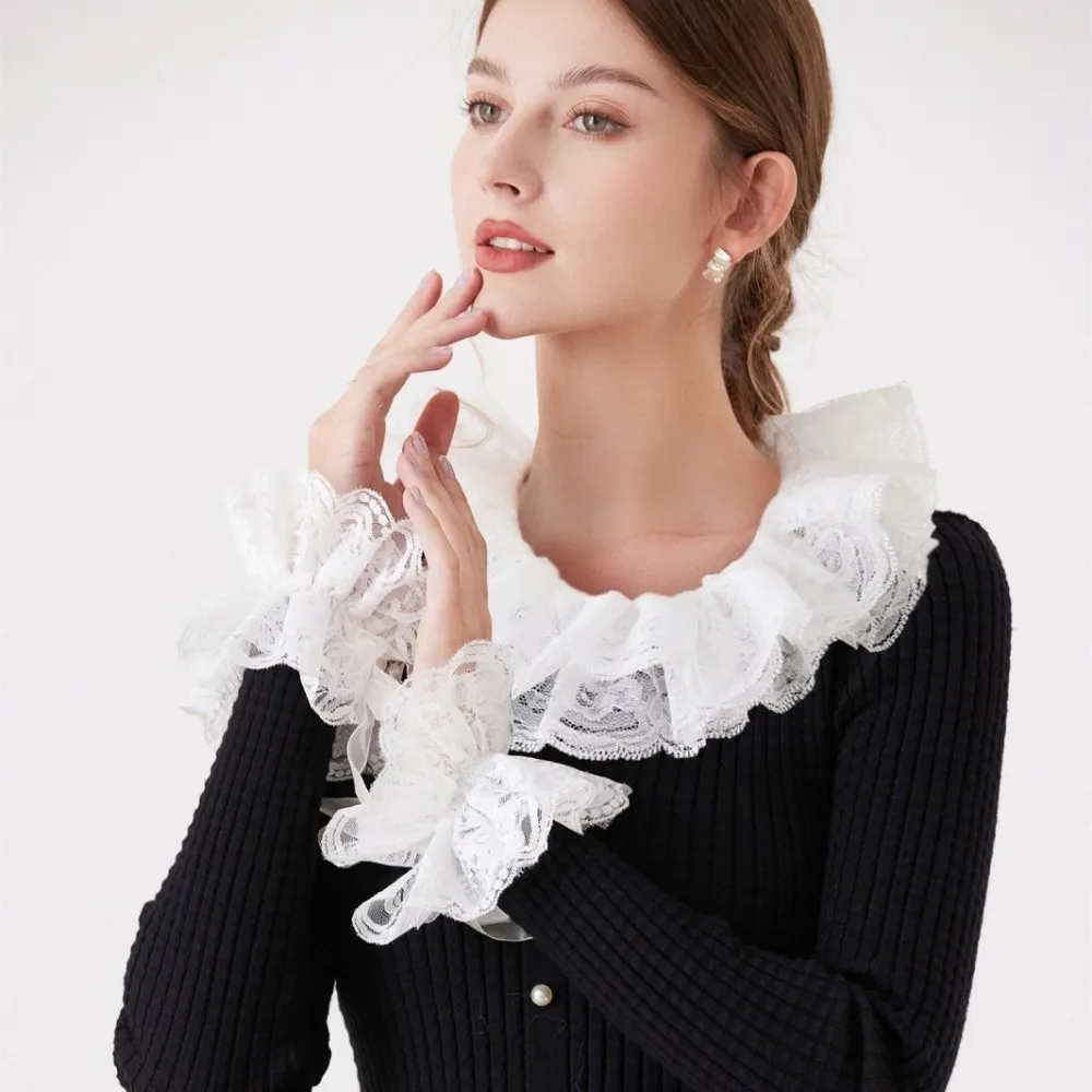 Lace Design Fake Collar Ruffled Style Adjustable Decorative Collar Elegant Multi-layer Construction Mesh Collar Performance Wear