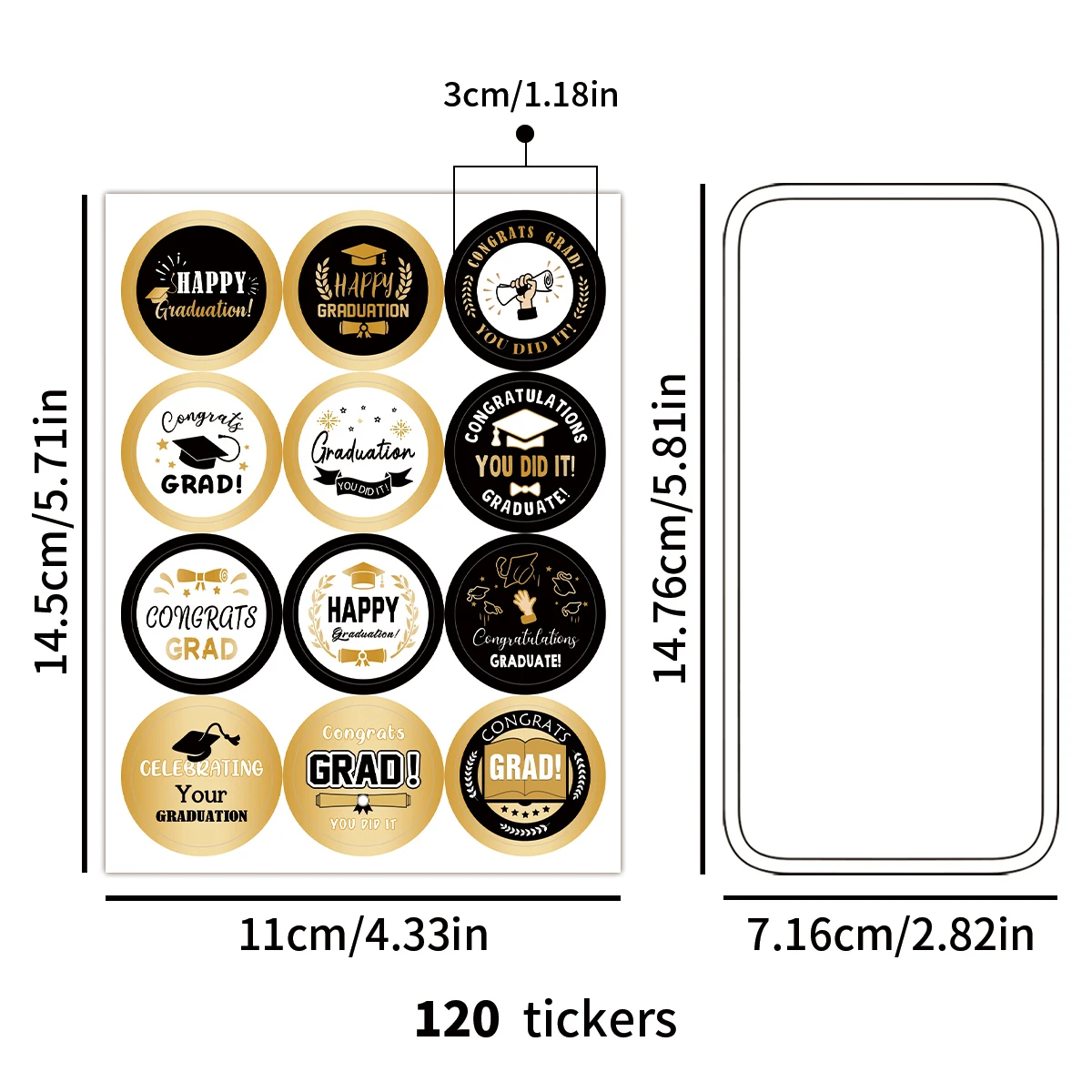 10sheets-120pcs Graduation Stickers,Round Congrats Grad Labels For Party Favors,Scrapbooking&Diploma Decor,Gifts Envelope Seals