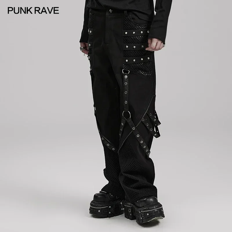 PUNK RAVE Herenbroek in punkstijl met wijde pijpen, katoenen band met metalen klinknagels, combinatie, persoonlijkheid, casual los