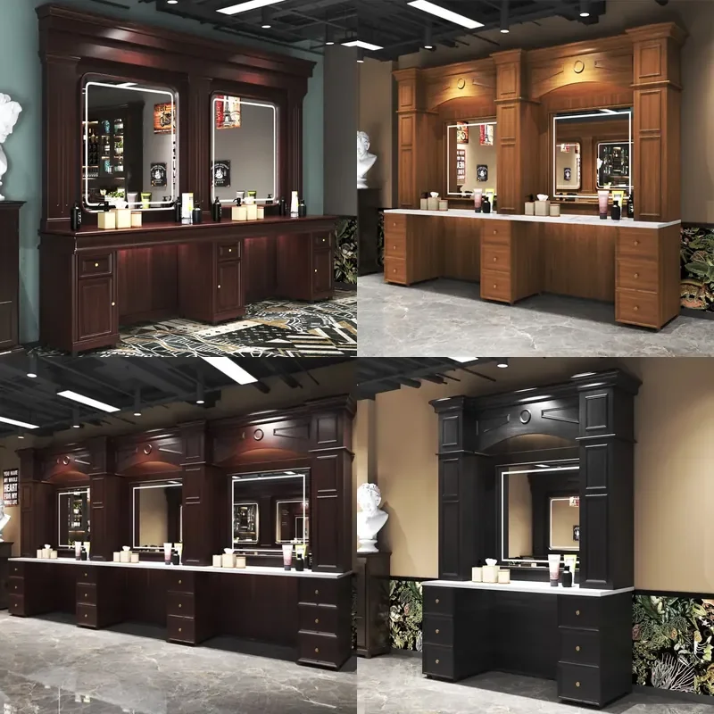 For Hair Barber Shop Floor to Ceiling Mirror Table with Light Single and Double Sided Wall Mounted High End Hair