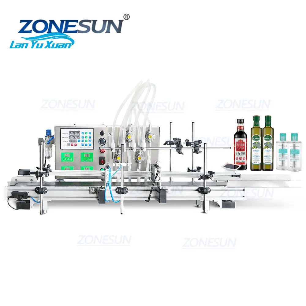 ZONESUN 4 Heads 0-1000ML Automatic Magnetic Pump Liquid Bottles Water Filler Essential Oil Perfume Filling Machine