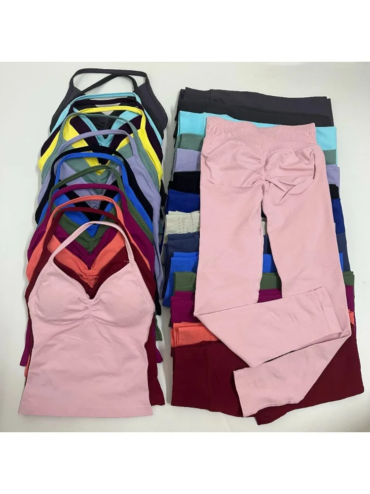 2-delige set impact leggings set dames rugloze tanktops hoge taille scrunch gympak fitness kleding outfit workout yoga set - afbeelding 2