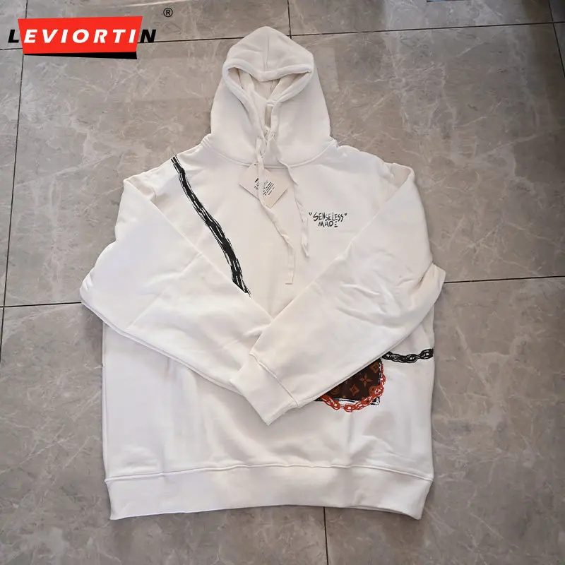 Autumn Men's Velvet Hoodie Sweatshirt Jacket Crossbody Bag Print Hip Hop Fleece Lined Sport Hooded Pullovers Unisex Streetwear