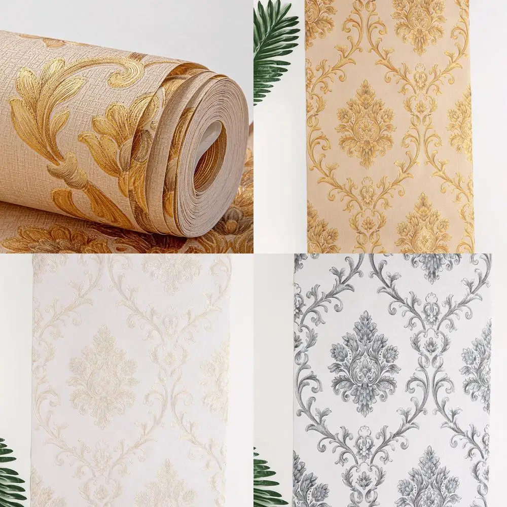 

Golden 3D European Embossed Wallpaper for Bedroom Living Room Hotel Restaurant Luxury Palace Style Large Flower Background Wall