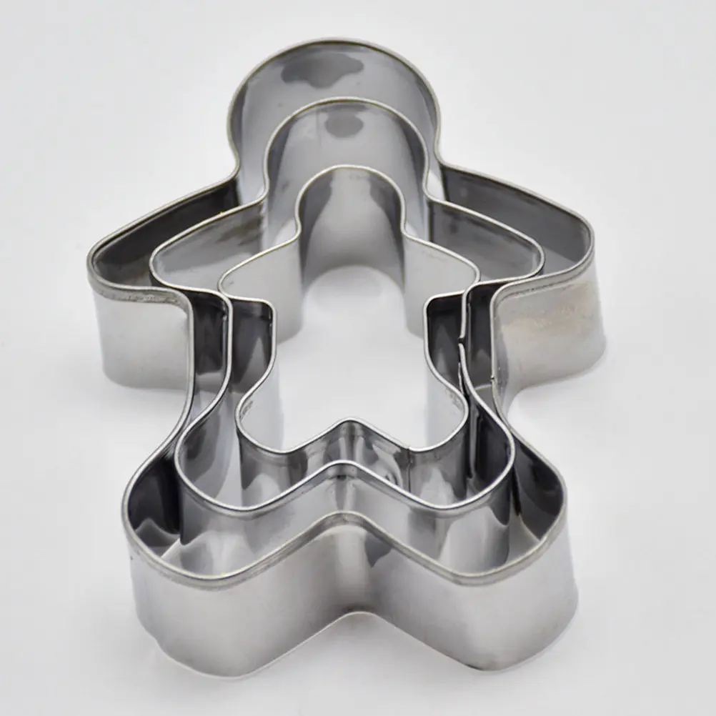3Pcs Stainless Steel Gingerbread Man Cookie Cutters Food Grade Rustproof Multifunctional Pastry Cutter for Christmas Baking
