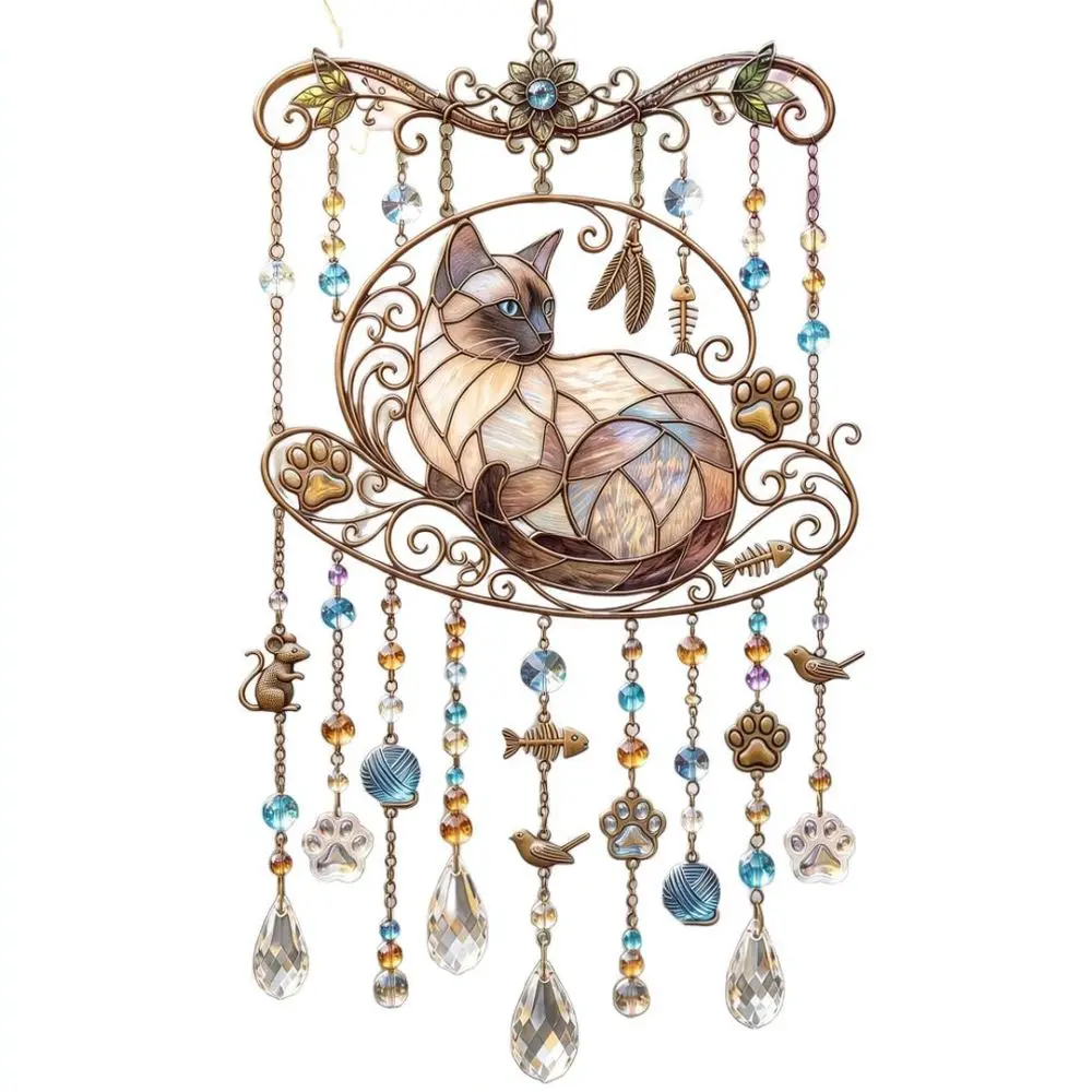 Acrylic Cat Design Hanging Suncatcher Decorative Wind Chime Perfect Gift For Animal Fans Garden Decoration