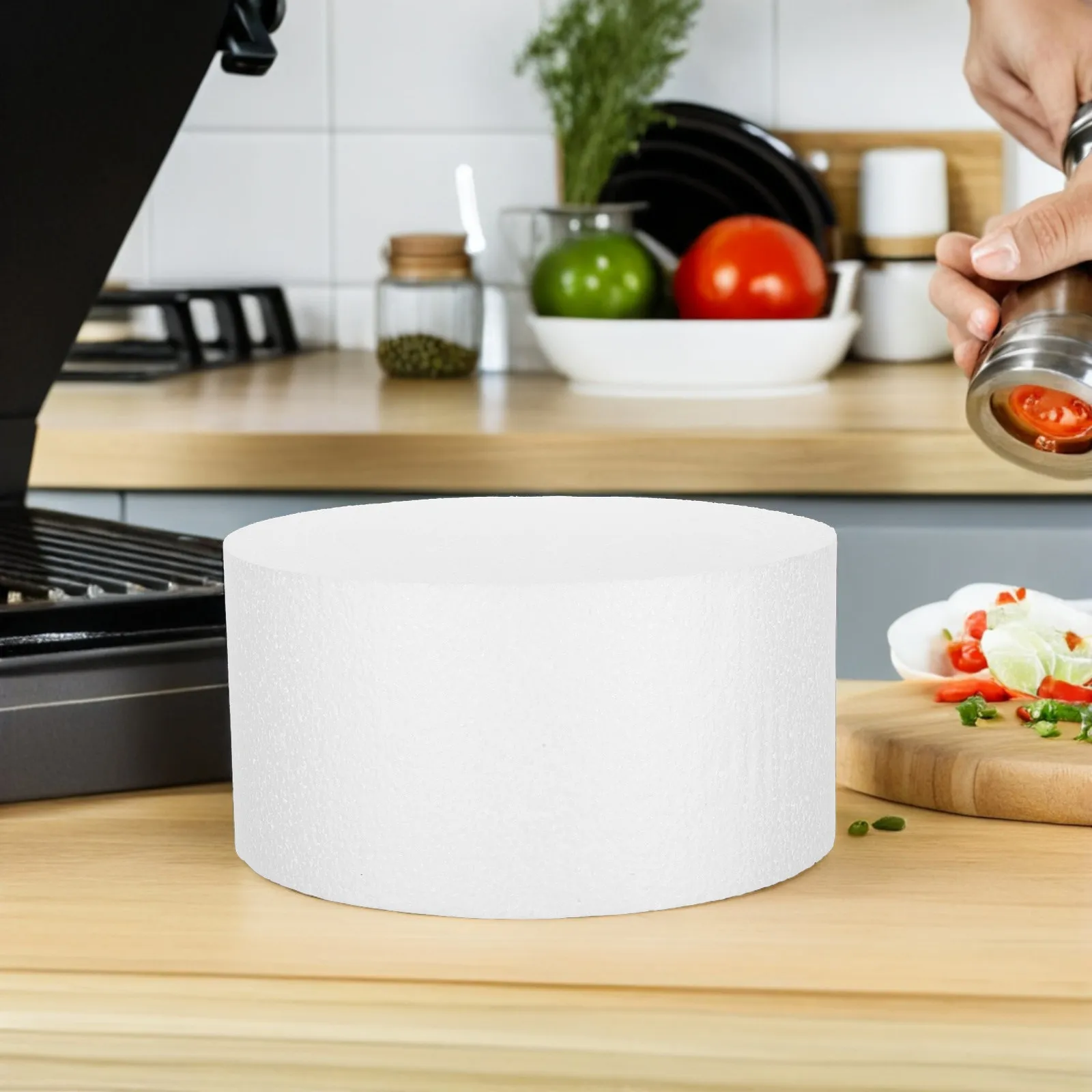 2Pcs 8 Inch Round Foam Cake Prop White Polystyrene Simulation Cake for Decorating Practice DIY Projects Baking Training Portable