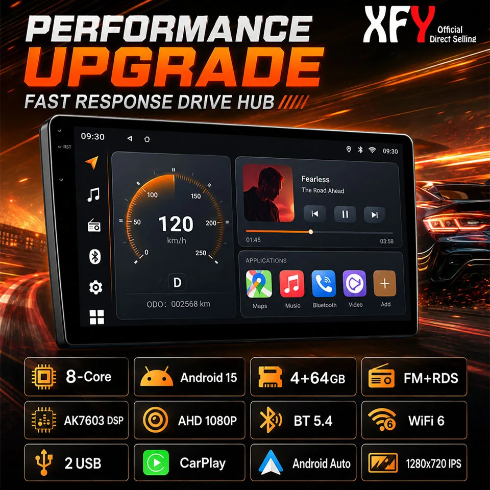 XFY 2DIN Universal 9/10 Zoll Android 15 CarPlay Autoradio Android Auto GPS Multimedia-Player Auto-Stereoanlage WiFi-Player QLED-Bildschirm