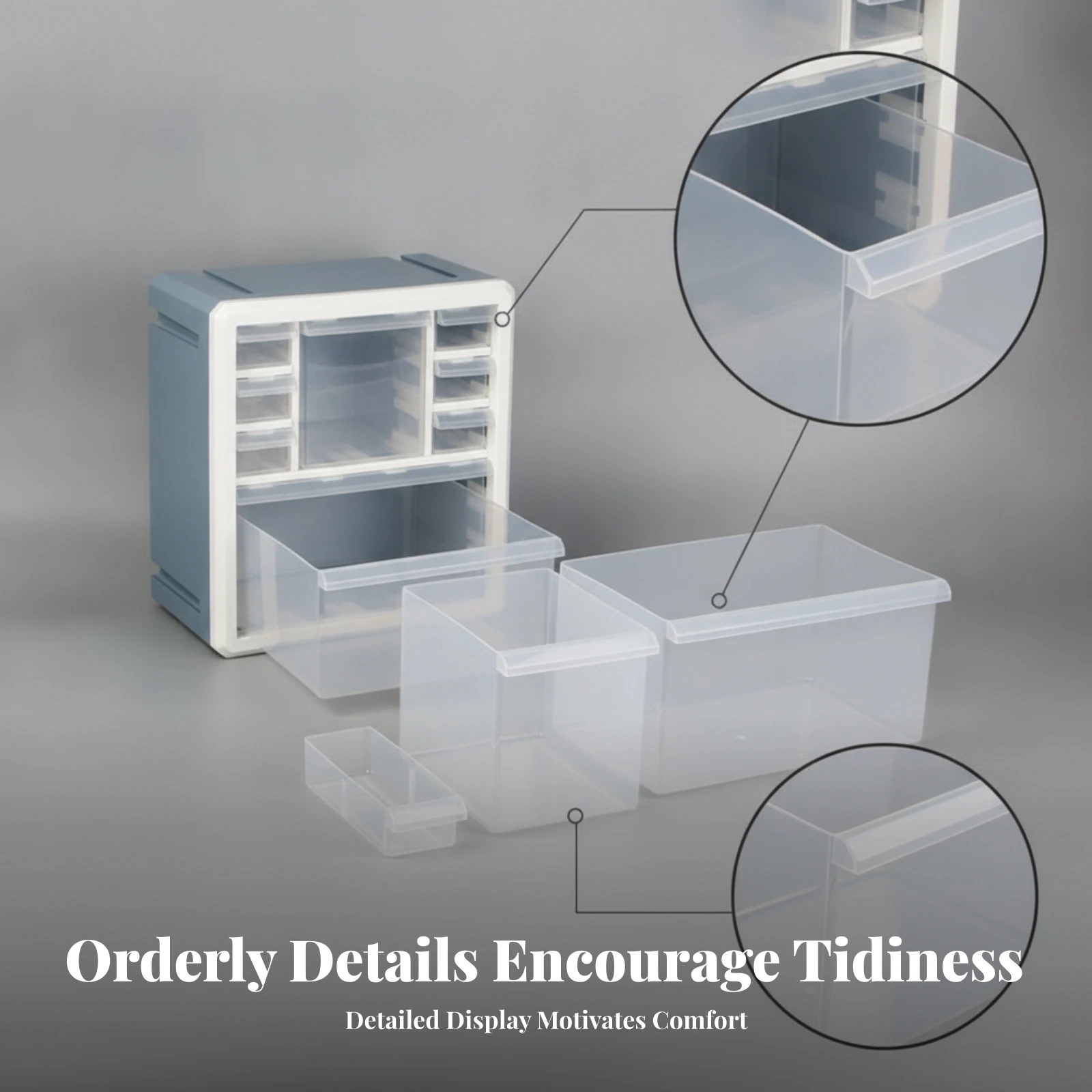 Desktop Storage Cabinet Transparent Drawers Parts Storage Cabinet Hardware Drawer Bin White Frame
