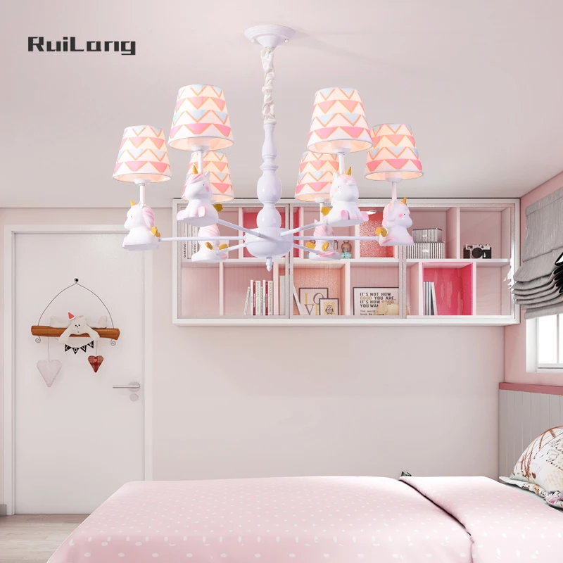 Cartoon unicorn Ceiling Chandelier Kids Room Girls Bedroom Princess Lamp Pink Cute Decor Pendant Children Nursery Ceiling Lights