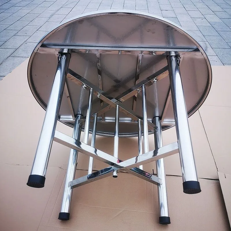 

Stainless steel round table round eating table work top folding foot food stall household simple folding round table