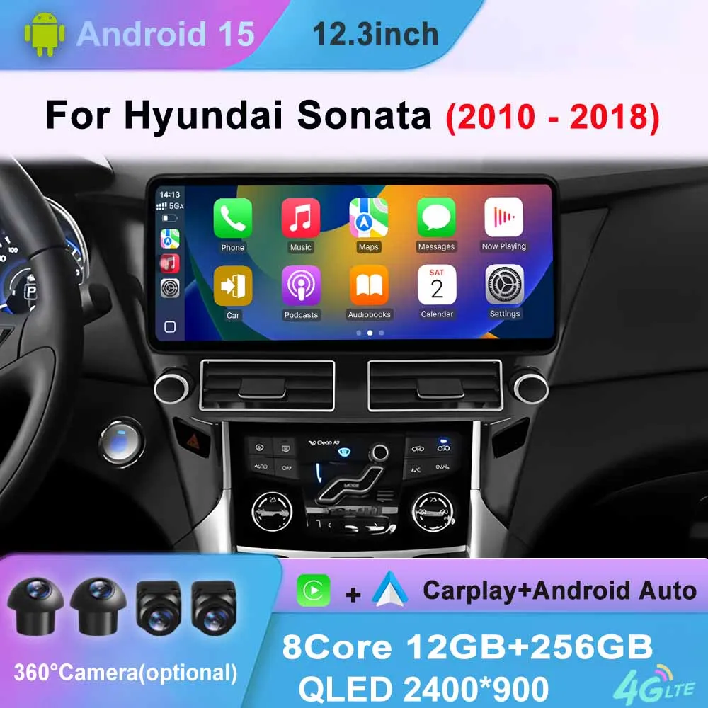 

Android Auto 12,3-дюймовый для Hyundai Sonata 2010-2018 Беспроводной CarPlay Lntelligent GPS Мультимедийный сенсорный экран WIFI 4G Bluetooth