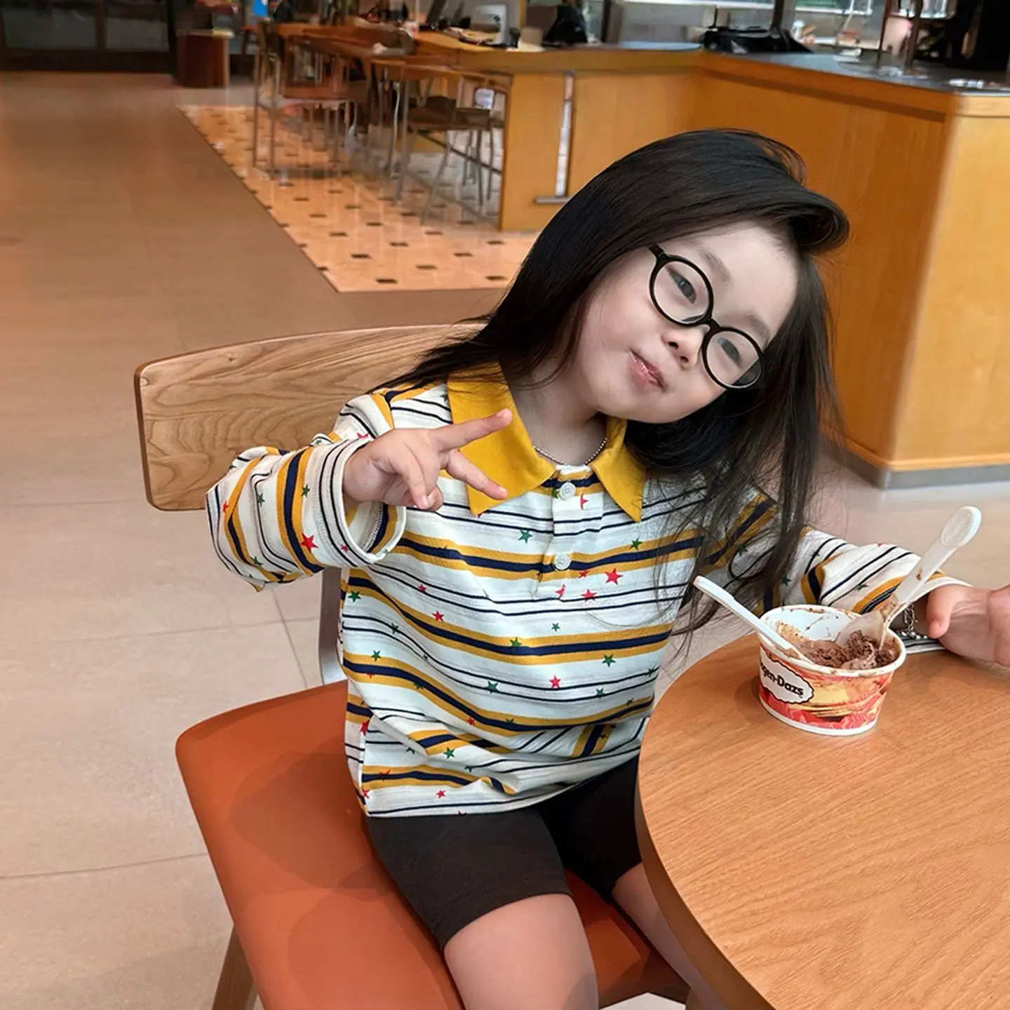 2026 Autumn Baby Girl Striped Polo Shirt Vintage Kids Pullover Top Trendy Children Clothing
