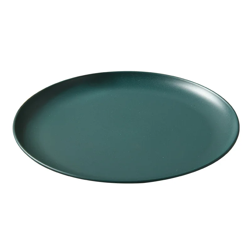 European Creative Dish Plate Stainless Steel Grilled Meat Plate Dark Green Round Dessert Plate Western Pasta Plate Snack Plate