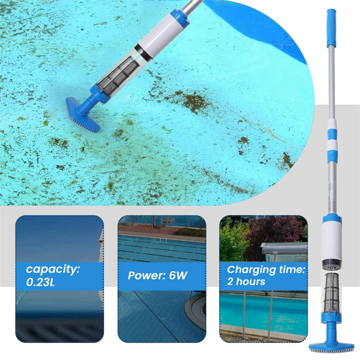 HOT 3-In-1 Cordless Rechargeable Pool Vacuum, Handheld Pool Cleaner for Spas, Small Pools to Clean Sand and Debris(EU Plug)