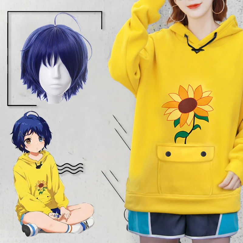 Ohto Ai Cosplay Hoodie Wonder Egg Priority Pullover Anime Costumes Yellow Sweatshirt Shorts Wig Sock Bag Hairpin Suit