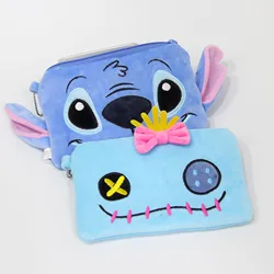 Disney-Bolsa de maquillaje de felpa Lilo & Stitch, Cartera de dibujos animados, bolsa de cosméticos, bolsa de lavado, estuche de lápices, Mini bolsas de teléfono de almacenamiento para niñas, regalo