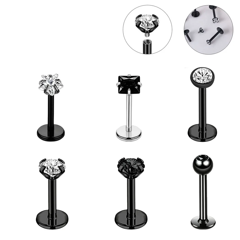 1PC 16G 316L Stainless Steel Lip Piercing for Women Black Color Lip Ring Cartilage Earring Internal Thread Helix Piercing