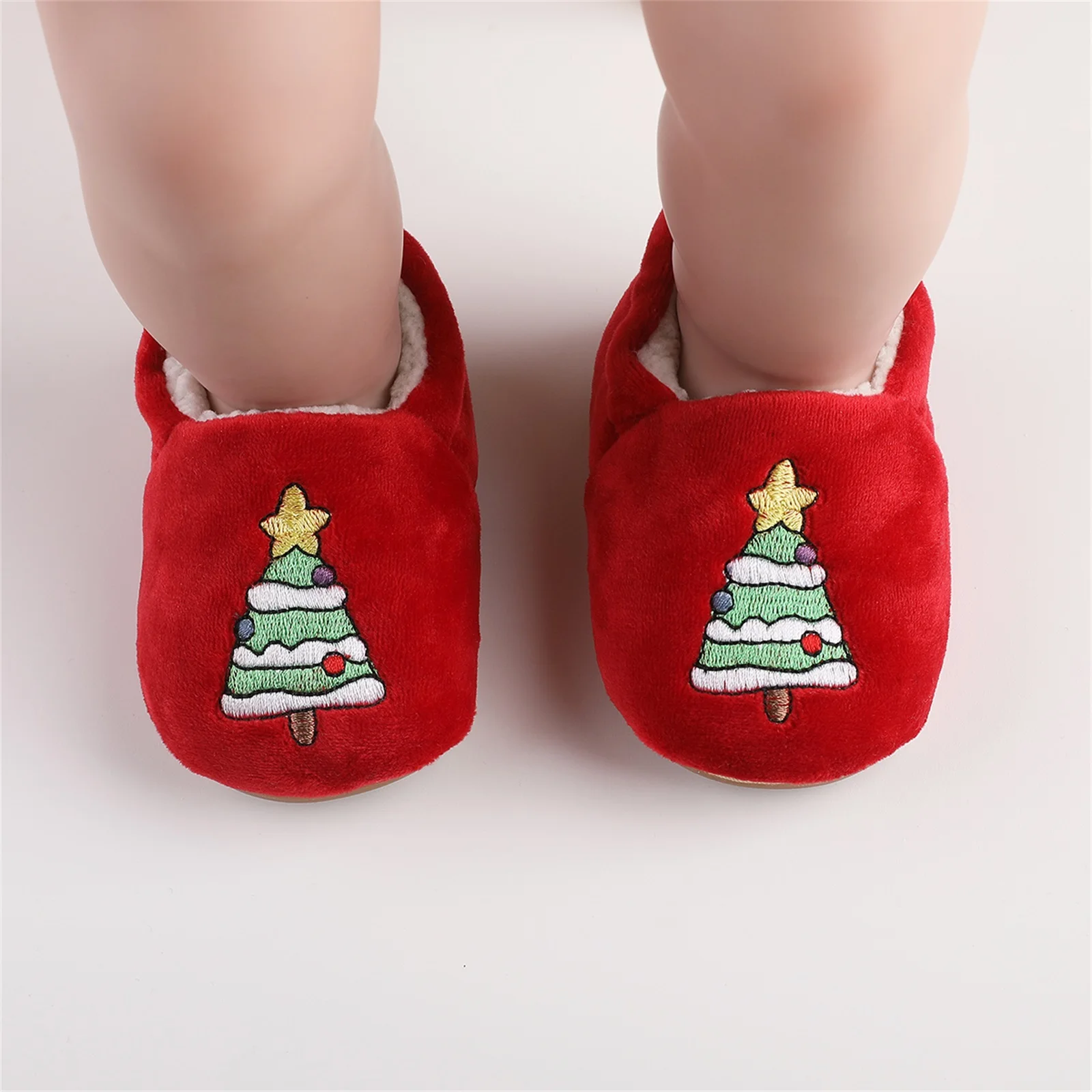 

Baby Christmas Shoes Elk Christmas Tree Embroidery Fleece Flat Shoes Infant Girl Boy Non-Slip First Walker Winter Crib Shoes