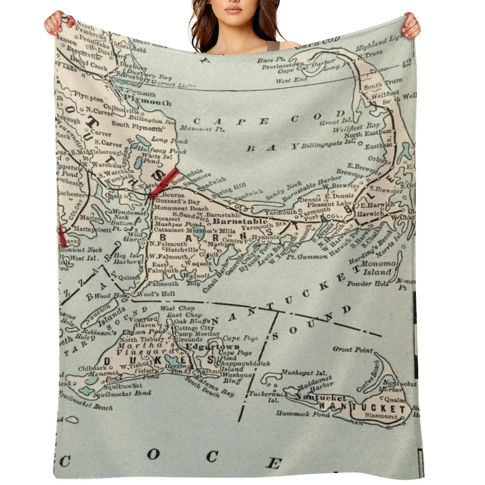 

Vintage Cape Cod Map (1893) Throw Blanket Hairy Furrys Sofas Retros Blankets