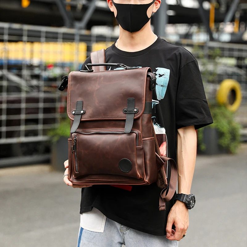 

Faionable Leather Bapa Men's Commuter Bag Dual oulder Handheld High School Universi Student Bookbag Busin Travel