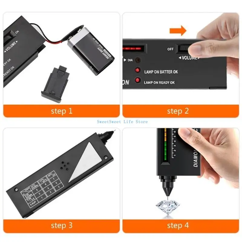 D5QB Practical Diamonds Tester Stift Schmuck Testwerkzeug LED -Indikatorstester für schnelle und sichere Diamantenüberprüfung