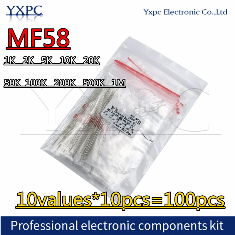 20 pz MF58 resistenza termica sensore NTC 3950 B 5% 1K 2K 5K 10K 15K 20K 30K 47K 50K 100K 200K 500K 1M Ohm