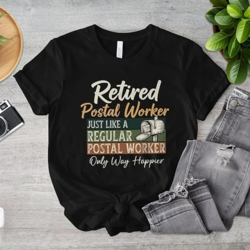 Retired Postal Worker Cotton T-Shirt Funny Post Office Graphic T-Shirt Mailman Gift Outfit All Seasons Casual Soft Comfortable