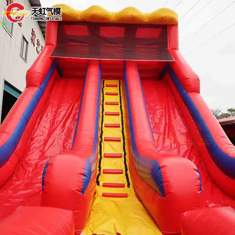 10 x 5 m riesige aufblasbare Wasserrutsche, 2 Streifen, doppelspurige, rutschige aufblasbare Rutsche für Erwachsene mit Wasserpool-Ende
