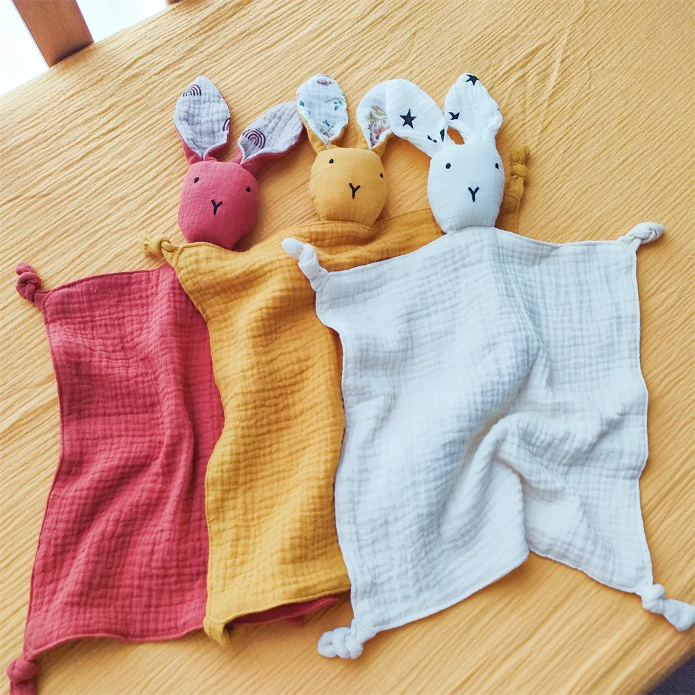 Baby Cotton Muslin Comforter Blanket Soft Newborn Sleeping Dolls Cute Bunny Kids Sleep Toy Soothe Appease Bibs Saliva Towel