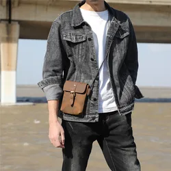 Bolso de hombro de cuero genuino para hombre, mini bandolera de piel de vaca, Estilo vintage, para ocio al aire libre, fin de semana, crazy horse