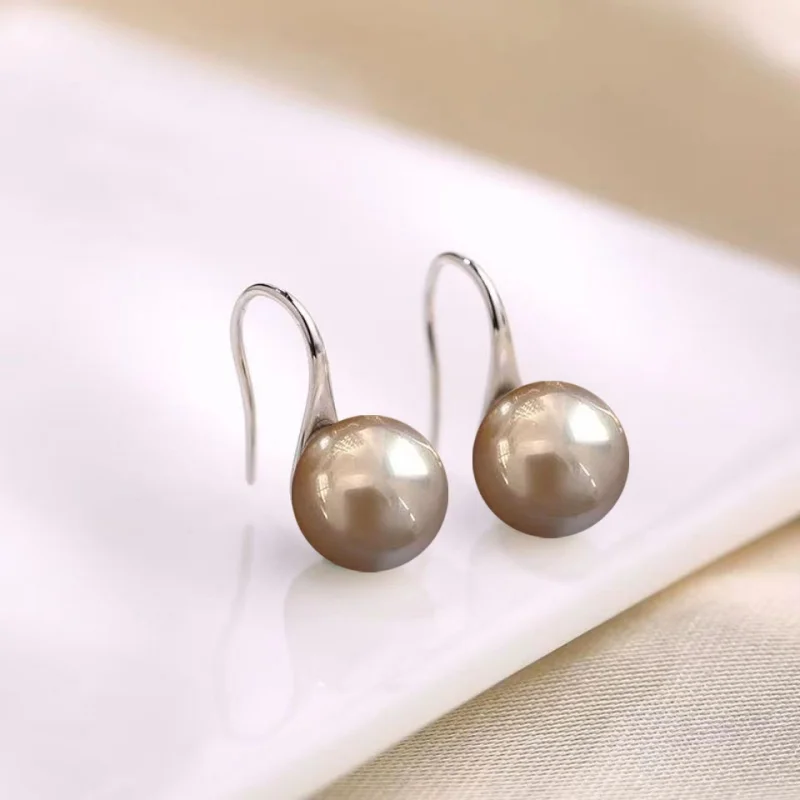 S925 Sterling Silber Trendige High Heels Mode-Ohrringe 8-12MM Lila Weiß Rot Champagner Schwarz Premium Muschelperlen für Damen – Detail 6